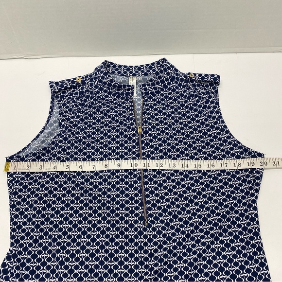 PerSeption Concept Woman's XL Sleeveless Blouse Blue White 1/2 Zip Front Casual - Picture 4 of 8